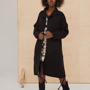 Blue Shadow Huggo Coat Black Sweater Drwawstring Fashion